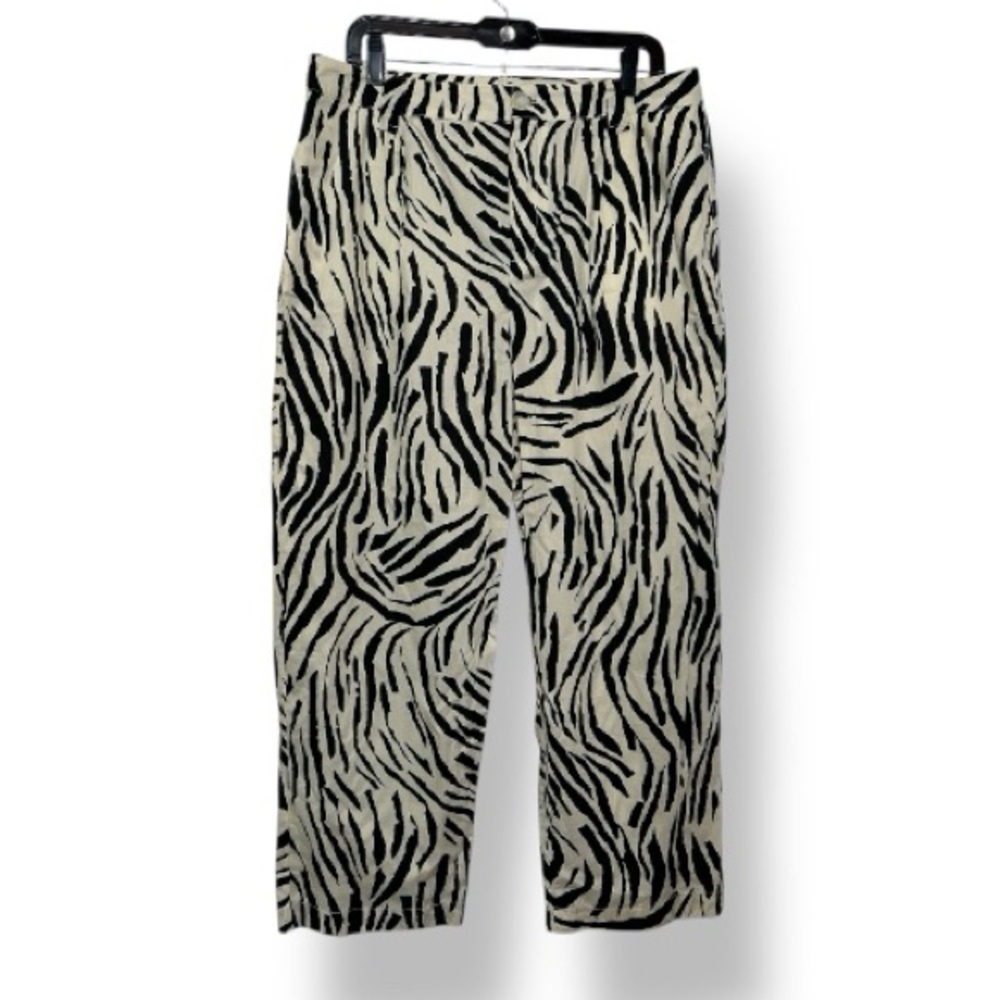 Mango MNG Pants Zebra Black Cream Cotton Size 12 NWT